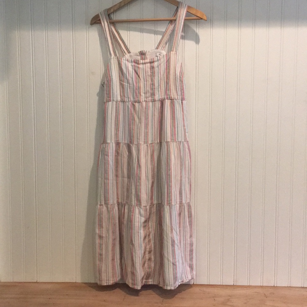 Button-Back Tiered Dress: Textural Rainbow Stripe